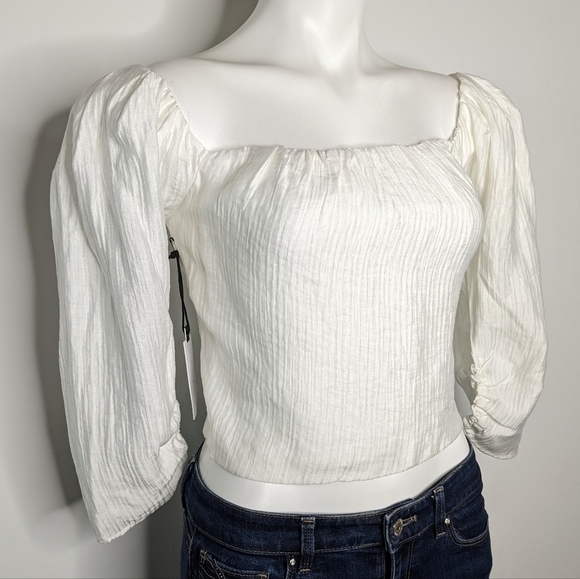 NWT ASTR white 2/3 sleeve cropped square neck top S - Picture 2 of 8